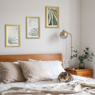 Ensemble de 3 tableaux Feuilles de plantes dans des tons de vert et de gris