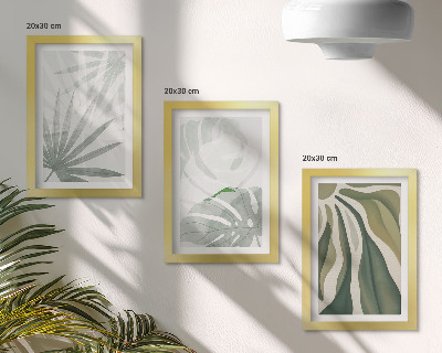 Ensemble de 3 tableaux Feuilles de plantes dans des tons de vert et de gris
