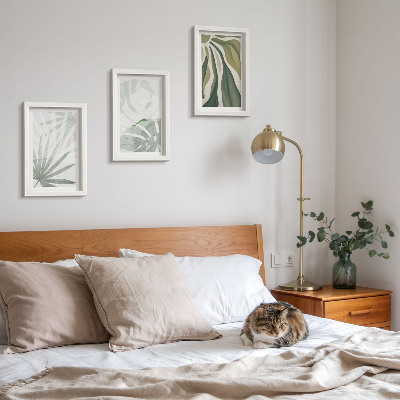 Ensemble de 3 tableaux Feuilles de plantes dans des tons de vert et de gris