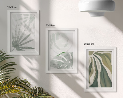 Ensemble de 3 tableaux Feuilles de plantes dans des tons de vert et de gris
