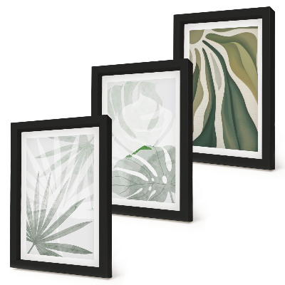 Ensemble de 3 tableaux Feuilles de plantes dans des tons de vert et de gris