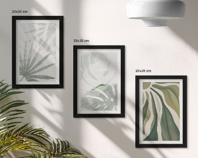 Ensemble de 3 tableaux Feuilles de plantes dans des tons de vert et de gris