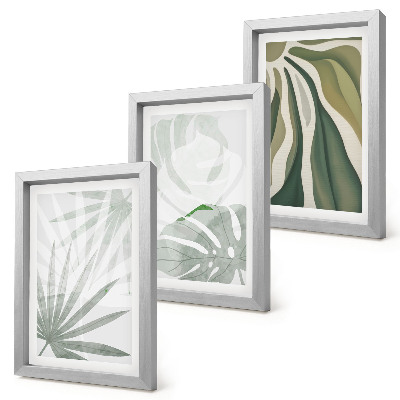 Ensemble de 3 tableaux Feuilles de plantes dans des tons de vert et de gris