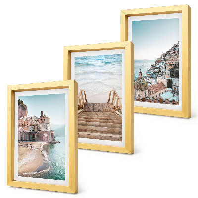 Lot de 3 tableaux Paysages estivaux aux teintes pastel, architecture balnéaire et plage