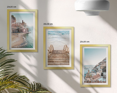 Lot de 3 tableaux Paysages estivaux aux teintes pastel, architecture balnéaire et plage