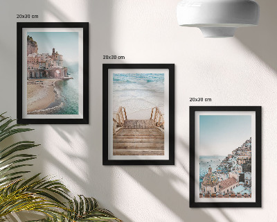 Lot de 3 tableaux Paysages estivaux aux teintes pastel, architecture balnéaire et plage