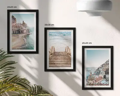 Lot de 3 tableaux représentant des paysages estivaux aux teintes pastel avec architecture balnéaire et plage