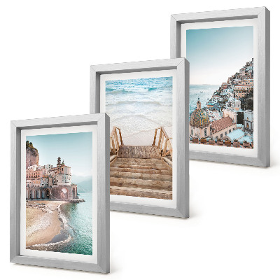 Lot de 3 tableaux Paysages estivaux aux teintes pastel, architecture balnéaire et plage