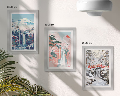 Ensemble de 3 tableaux Paysages de montagne et cascades aux différentes saisons