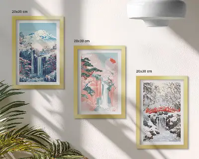 Ensemble de 3 tableaux paysages de montagne et cascades au fil des saisons