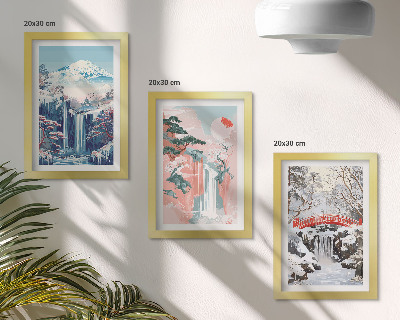 Ensemble de 3 tableaux Paysages de montagne et cascades aux différentes saisons