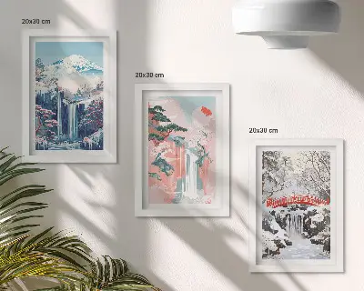 Ensemble de 3 tableaux paysages de montagne et cascades au fil des saisons