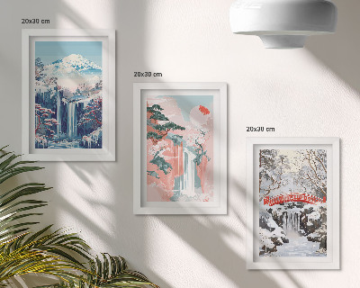 Ensemble de 3 tableaux Paysages de montagne et cascades aux différentes saisons