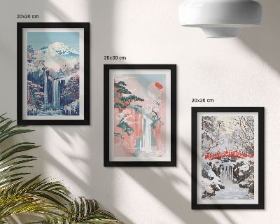 Ensemble de 3 tableaux Paysages de montagne et cascades aux différentes saisons