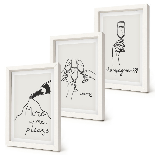 Lot de 3 tableaux Moments joyeux avec du vin et du champagne (dessin au trait)