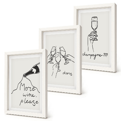 Lot de 3 tableaux Moments joyeux avec du vin et du champagne (dessin au trait)