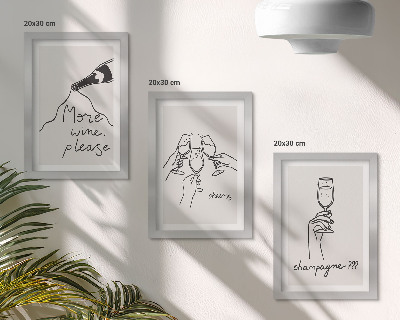 Lot de 3 tableaux Moments joyeux avec du vin et du champagne (dessin au trait)