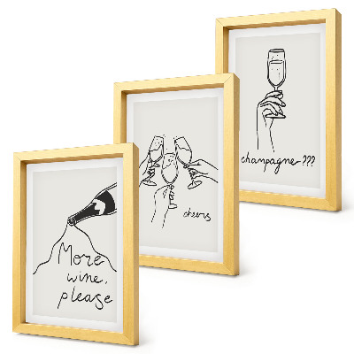 Lot de 3 tableaux Moments joyeux avec du vin et du champagne (dessin au trait)