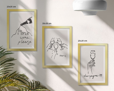 Lot de 3 tableaux Moments joyeux avec du vin et du champagne (dessin au trait)