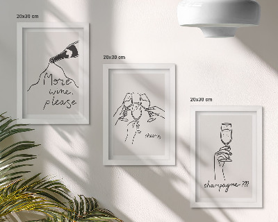 Lot de 3 tableaux Moments joyeux avec du vin et du champagne (dessin au trait)