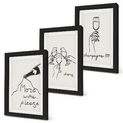 Lot de 3 tableaux Moments joyeux avec du vin et du champagne (dessin au trait)