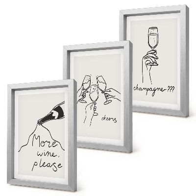 Lot de 3 tableaux Moments joyeux avec du vin et du champagne (dessin au trait)