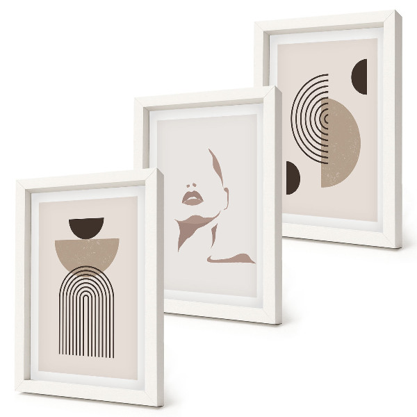 Lot de 3 tableaux Formes géométriques abstraites et silhouette du visage