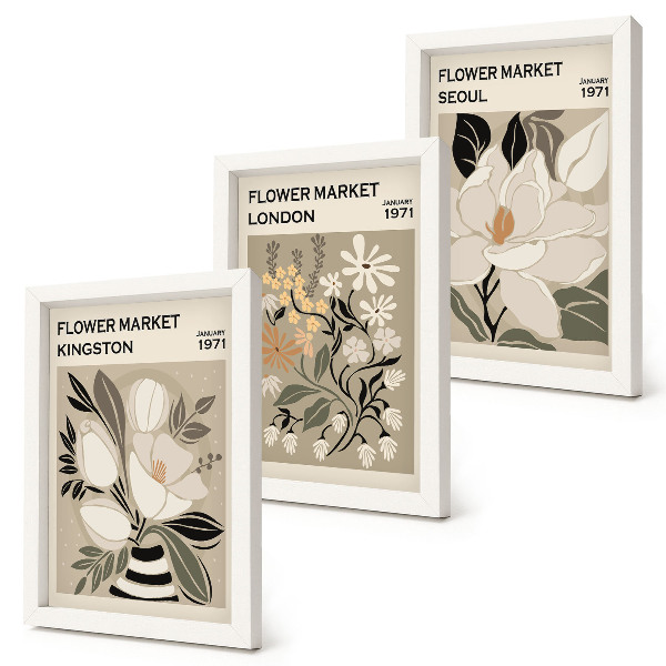 Ensemble de 3 tableaux Fleurs rétro de différentes villes du monde entier
