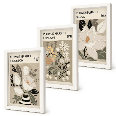 Ensemble de 3 tableaux Fleurs rétro de différentes villes du monde entier