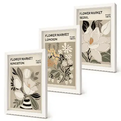 Ensemble de 3 tableaux fleurs rétro de villes du monde