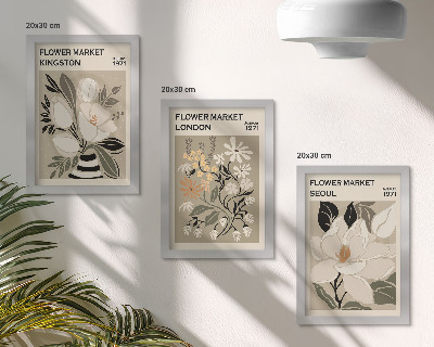 Ensemble de 3 tableaux Fleurs rétro de différentes villes du monde entier