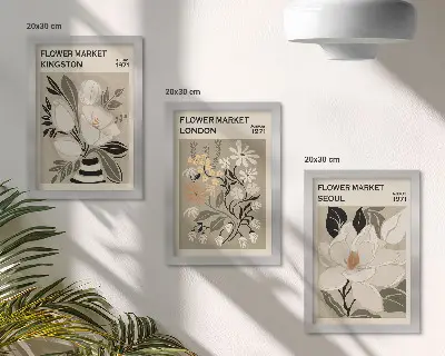 Ensemble de 3 tableaux fleurs rétro de villes du monde