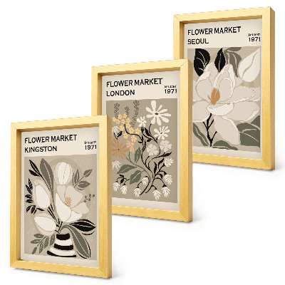 Ensemble de 3 tableaux Fleurs rétro de différentes villes du monde entier