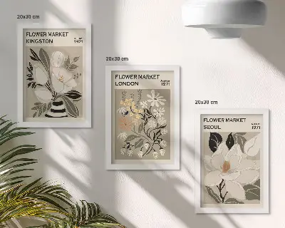 Ensemble de 3 tableaux fleurs rétro de villes du monde