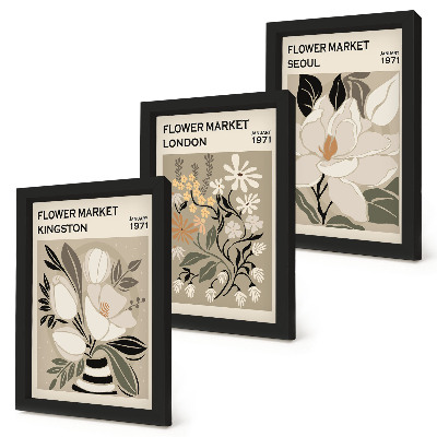 Ensemble de 3 tableaux Fleurs rétro de différentes villes du monde entier