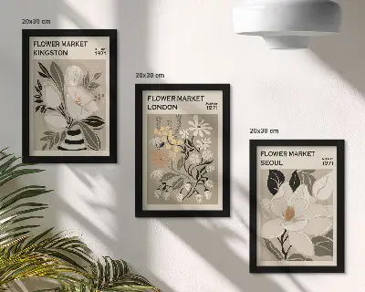 Ensemble de 3 tableaux fleurs rétro de villes du monde
