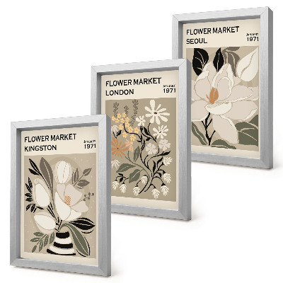 Ensemble de 3 tableaux Fleurs rétro de différentes villes du monde entier