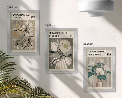 Lot de 3 tableaux Marchés aux fleurs de Londres, Chicago et Hong Kong