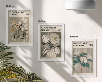 Lot de 3 tableaux Marchés aux fleurs de Londres, Chicago et Hong Kong