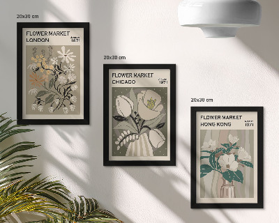 Lot de 3 tableaux Marchés aux fleurs de Londres, Chicago et Hong Kong