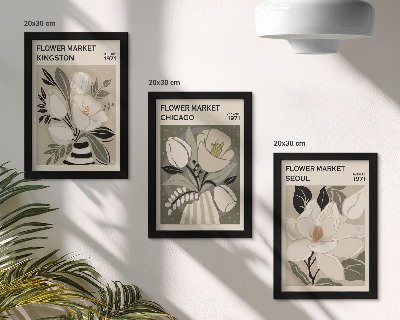 Ensemble de 3 tableaux Fleurs des marchés de Kingston, Chicago et Séoul dans un style rétro