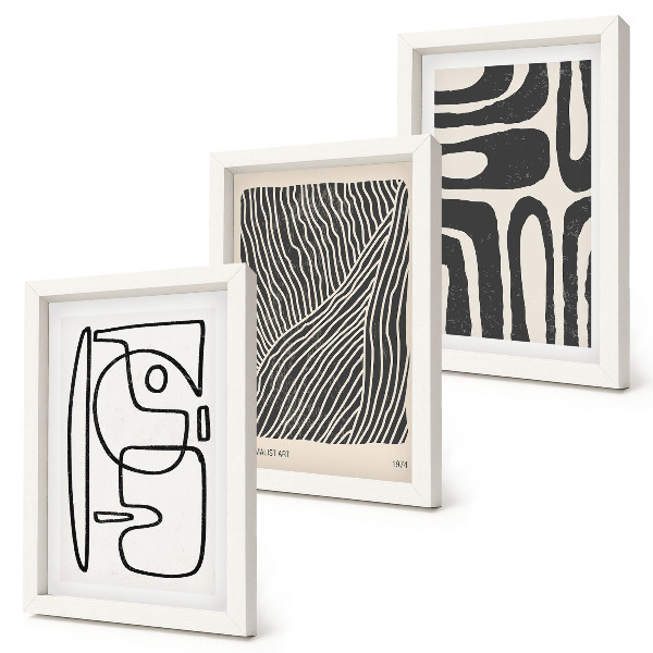 Mur de cadres Motifs abstraits avec des lignes et des textures sur un fond clair