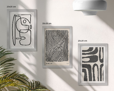 Mur de cadres Motifs abstraits avec des lignes et des textures sur un fond clair