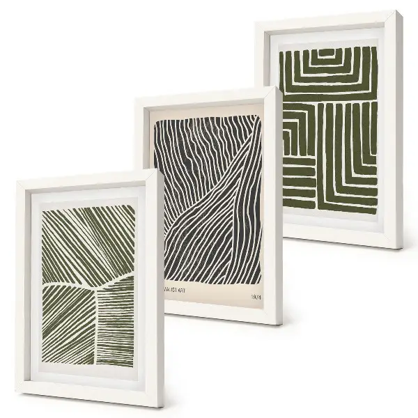Lot de 3 tableaux avec motifs de lignes et de formes dans des tons de vert