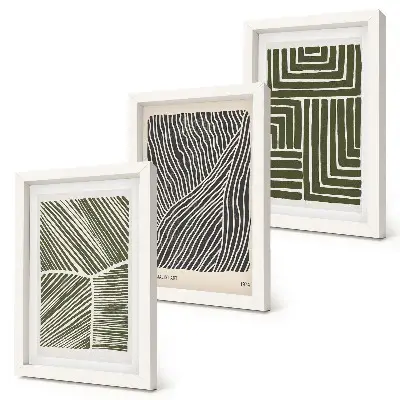 Lot de 3 tableaux avec motifs de lignes et de formes dans des tons de vert