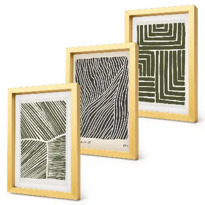 Lot de 3 tableaux avec motifs de lignes et de formes dans des tons de vert
