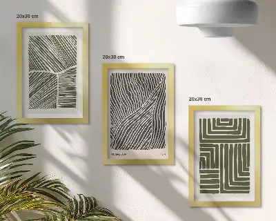 Lot de 3 tableaux avec motifs de lignes et de formes dans des tons de vert