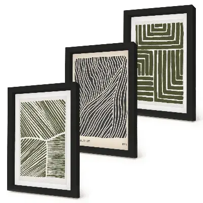 Lot de 3 tableaux avec motifs de lignes et de formes dans des tons de vert