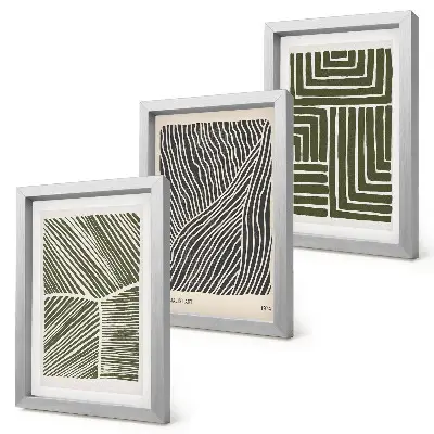 Lot de 3 tableaux avec motifs de lignes et de formes dans des tons de vert