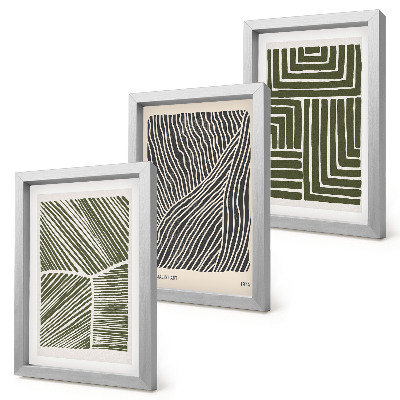 Lot de 3 tableaux Motifs de lignes et de formes dans des tons de vert